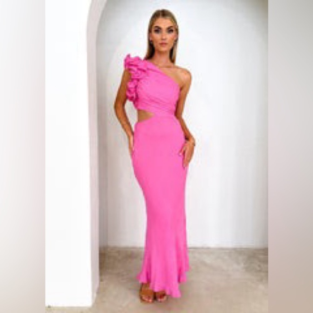 Arza One Shoulder Midi Dress - Hot Pink - Size 8